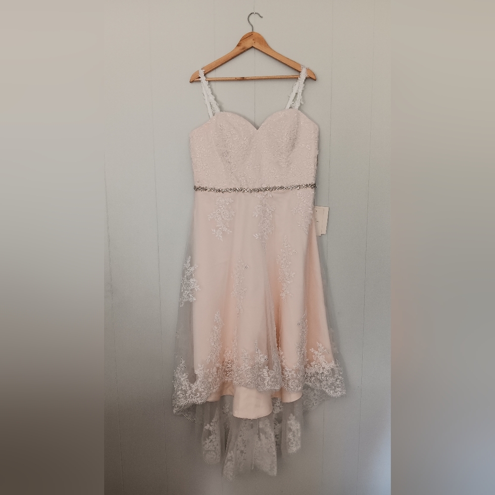 Lace A-Line Hi Low Bridal Dress with Beaded Waist